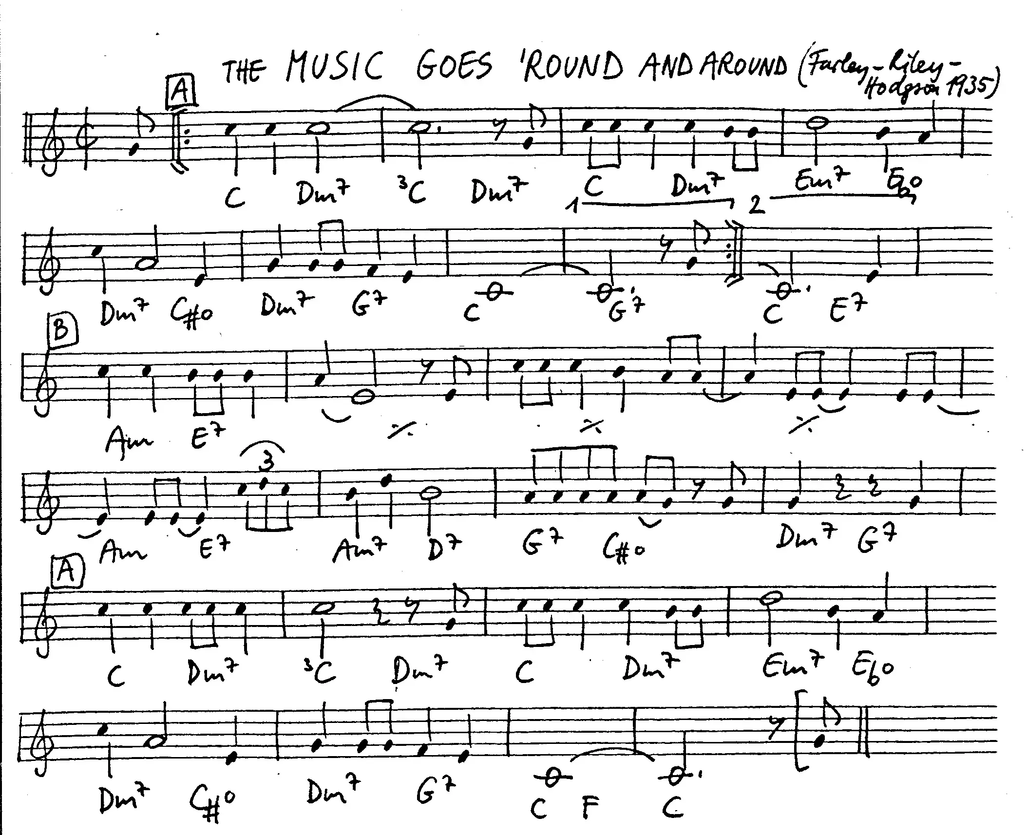 the music goes round and round free jazz leadsheet - Courtesy of the Jungle Jazz Band